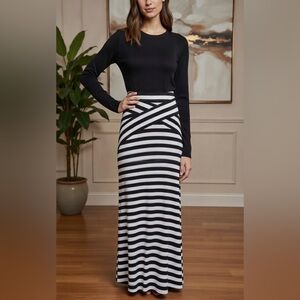 ECI Black and Blue Striped Maxi Skirt